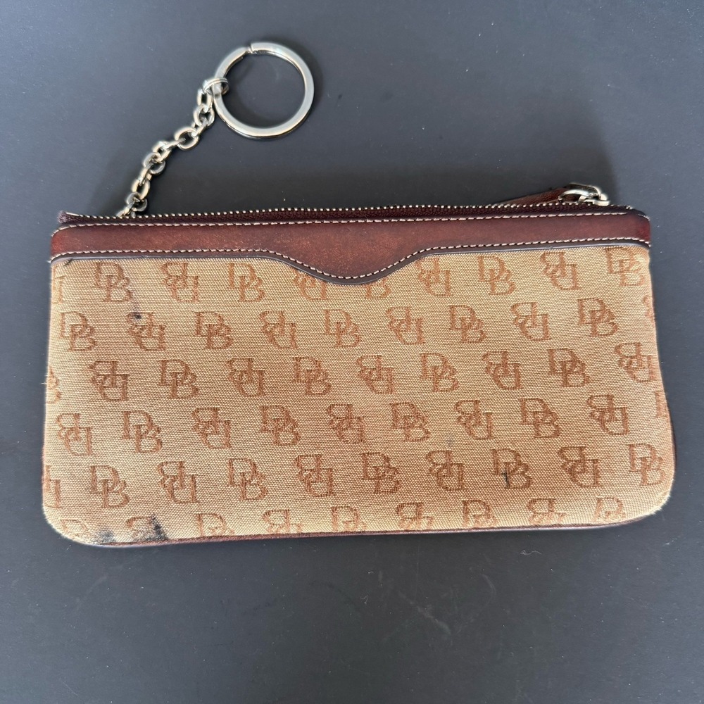 DOONEY AND BOURKE DB WRISTLET CANVAS WALLET/KEYCHAIN LEATHER TRIM DB LOGO